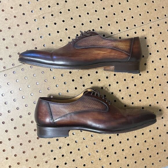 Magnanni Laredo Shoes Mens 13 Brown Wing Tip Leather Oxfords Burnish Cognac $595 main image 9